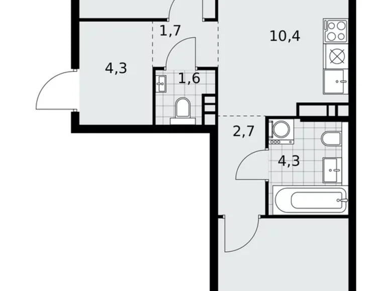 Appartement 3 chambres 59 m² poselenie Sosenskoe, Fédération de Russie