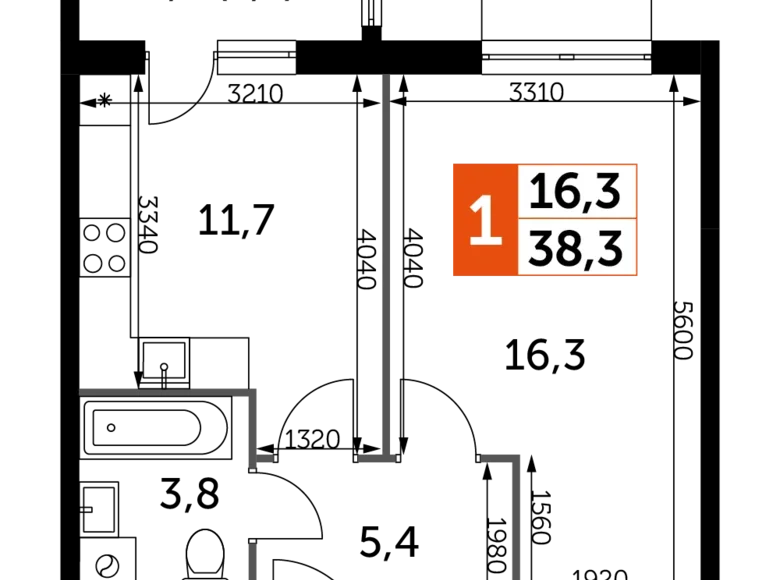 Mieszkanie 1 pokój 38 m² Razvilka, Rosja