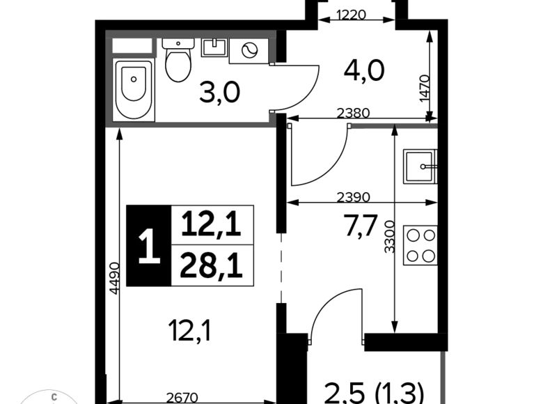 Студия 1 комната 28 м² район Некрасовка, Россия