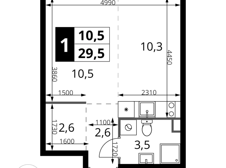 Студия 1 комната 30 м² Химки, Россия