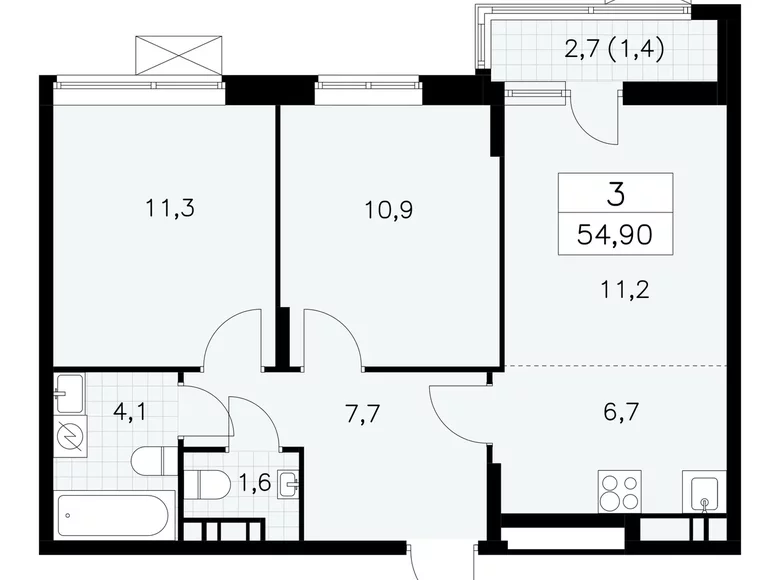 Mieszkanie 3 pokoi 55 m² poselenie Sosenskoe, Rosja