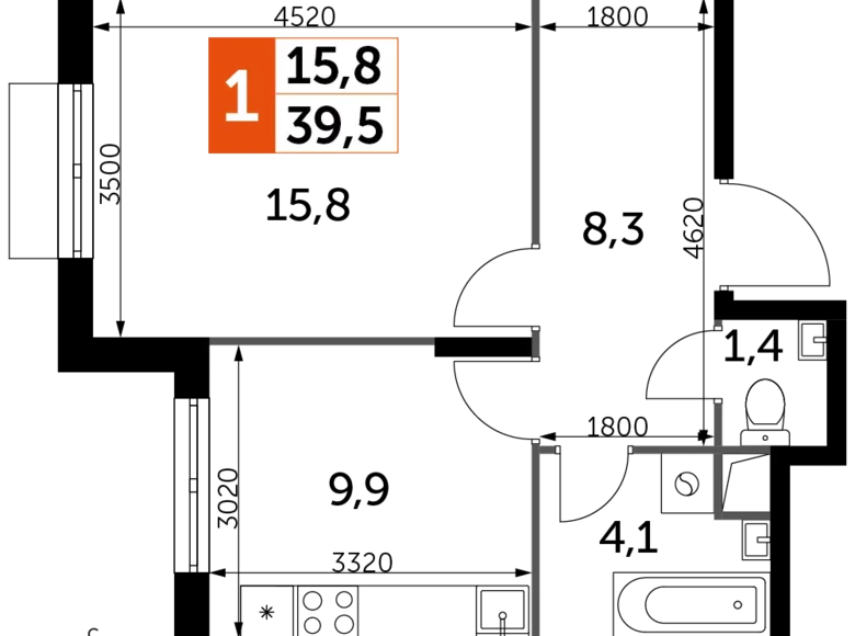 Mieszkanie 1 pokój 40 m² Razvilka, Rosja