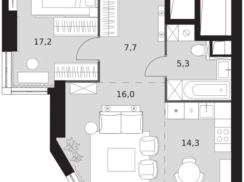 Apartamento 2 habitaciones 61 m² Konkovo District, Rusia