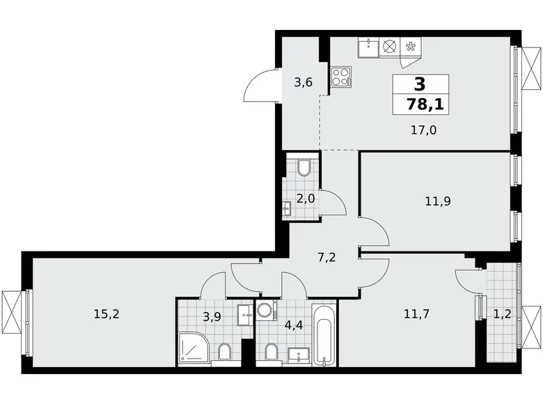 Apartamento 3 habitaciones 78 m² poselenie Sosenskoe, Rusia