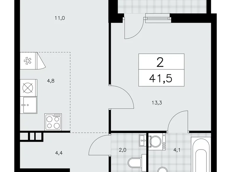 2 room apartment 42 m² poselenie Sosenskoe, Russia