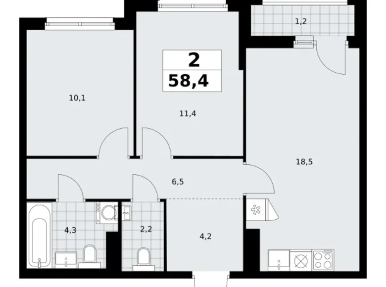 Wohnung 2 zimmer 58 m² Troizk, Russland