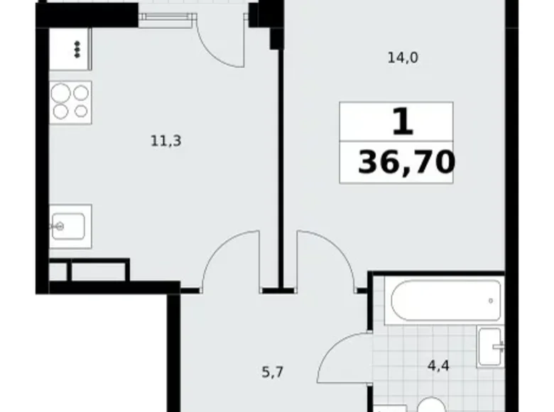 Apartamento 1 habitación 37 m² Postnikovo, Rusia