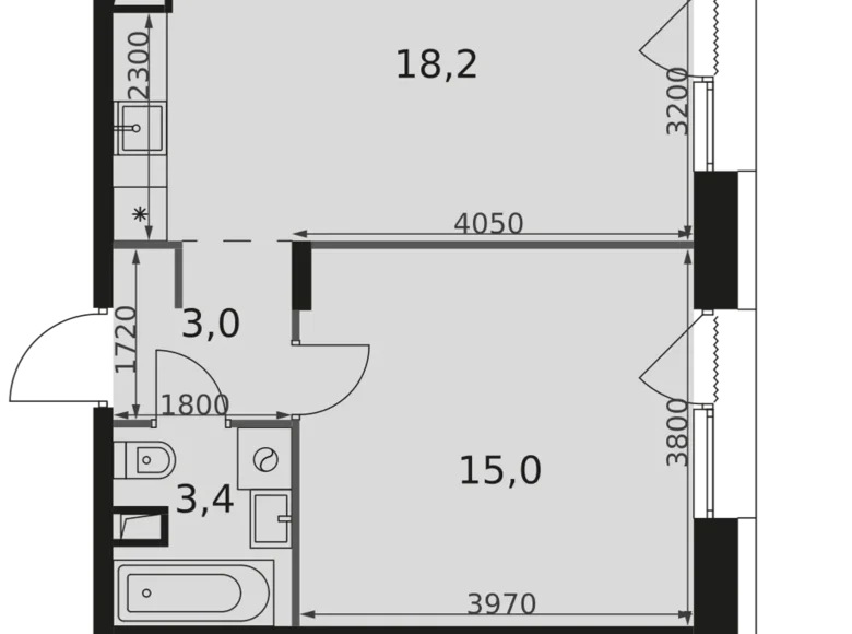 Квартира 1 комната 40 м² район Ростокино, Россия