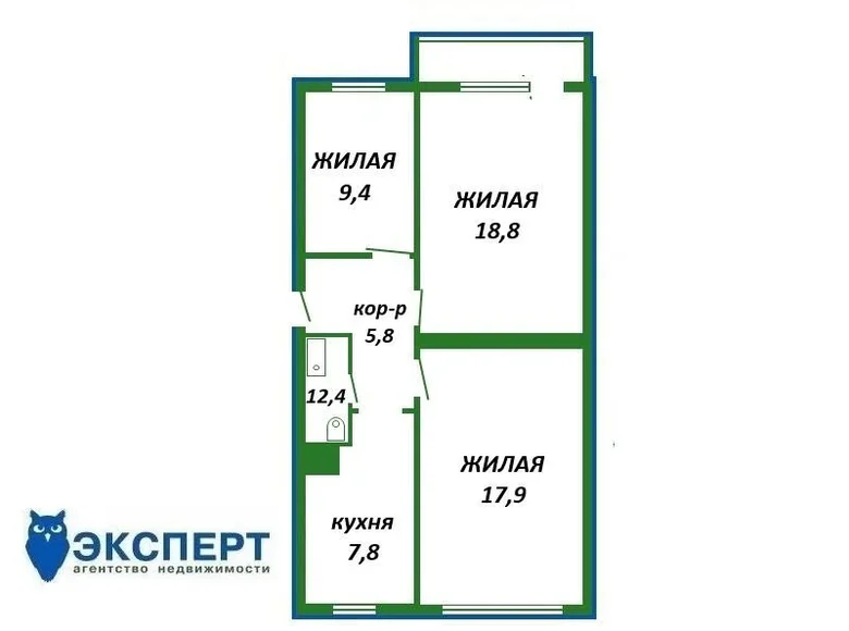 3 room apartment 62 m² Stankava, Belarus