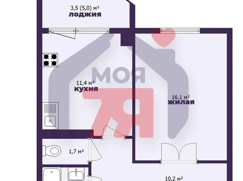 1 room apartment 43 m² Barysaw, Belarus