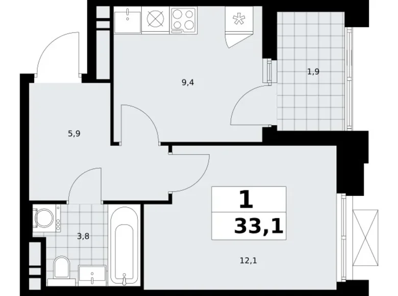 Apartamento 1 habitación 33 m² poselenie Sosenskoe, Rusia