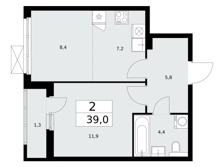Wohnung 2 Zimmer 39 m² poselenie Sosenskoe, Russland