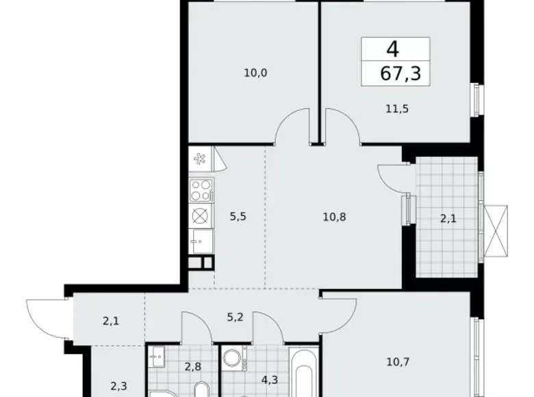 Apartamento 4 habitaciones 67 m² poselenie Sosenskoe, Rusia