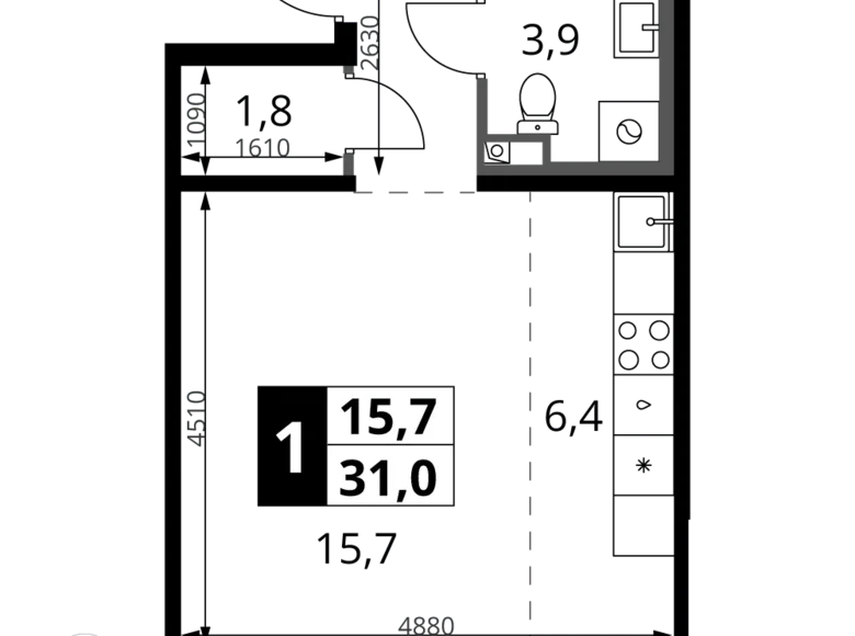 Studio 1 Zimmer 31 m² Leninsky District, Russland