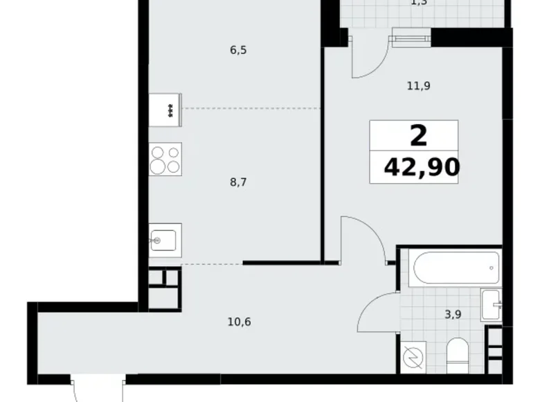 2 room apartment 43 m² Postnikovo, Russia