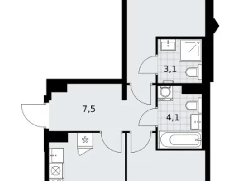 Квартира 2 комнаты 59 м² район Троицк, Россия