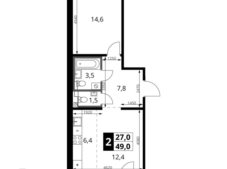 Квартира 2 комнаты 49 м² Ленинский район, Россия