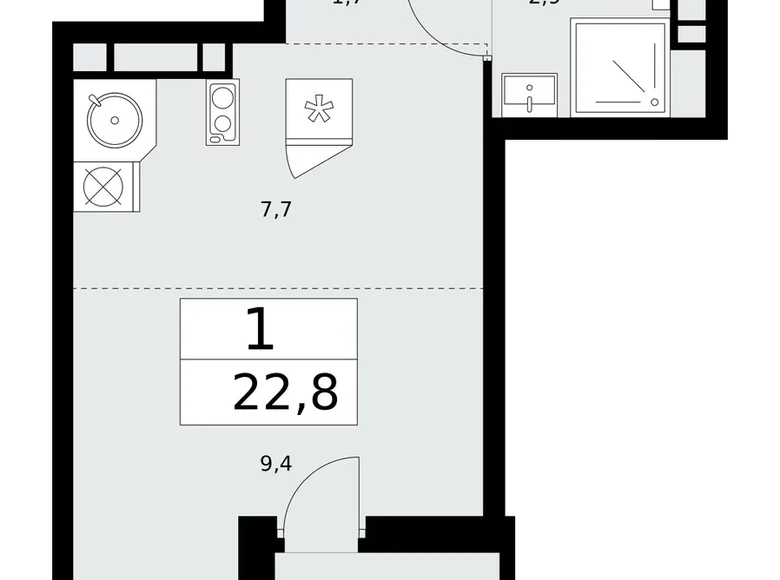 Квартира 1 комната 23 м² Москва, Россия