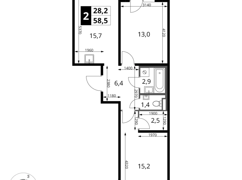 Apartamento 2 habitaciones 59 m² Sapronovo, Rusia