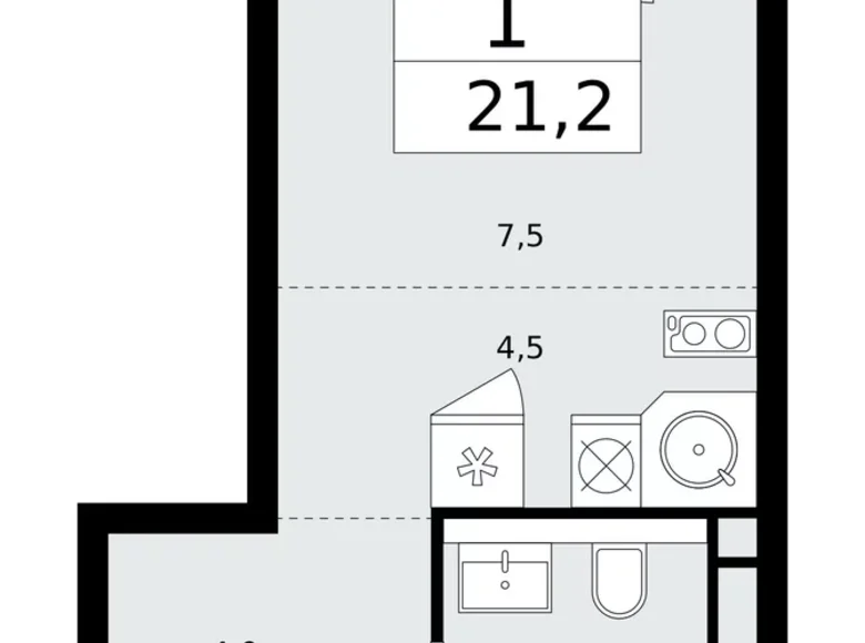 Квартира 1 комната 21 м² поселение Сосенское, Россия