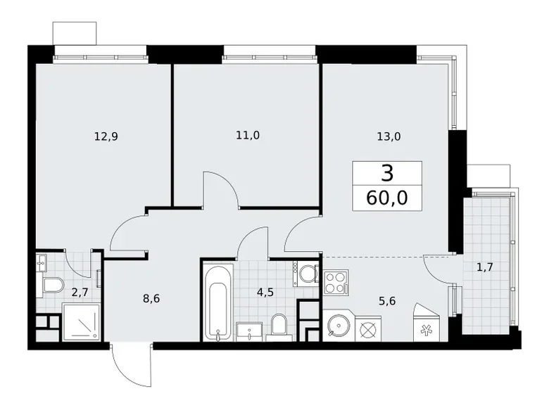 Wohnung 3 zimmer 60 m² Wnukowo, Russland