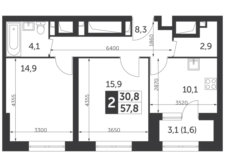 Mieszkanie 2 pokoi 58 m² North-Eastern Administrative Okrug, Rosja