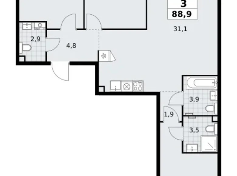 Wohnung 3 zimmer 89 m² poselenie Sosenskoe, Russland