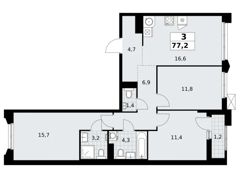 Apartamento 3 habitaciones 77 m² Troitsk, Rusia