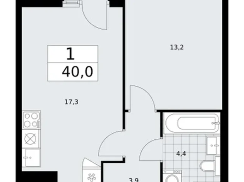 Квартира 1 комната 40 м² район Троицк, Россия