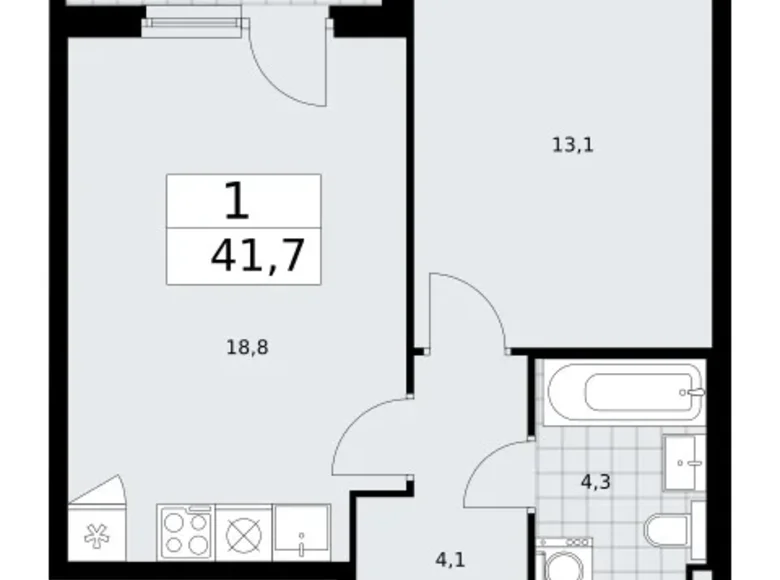 Apartamento 1 habitación 42 m² Troitsk, Rusia