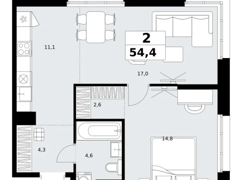 Квартира 2 комнаты 54 м² район Коммунарка, Россия
