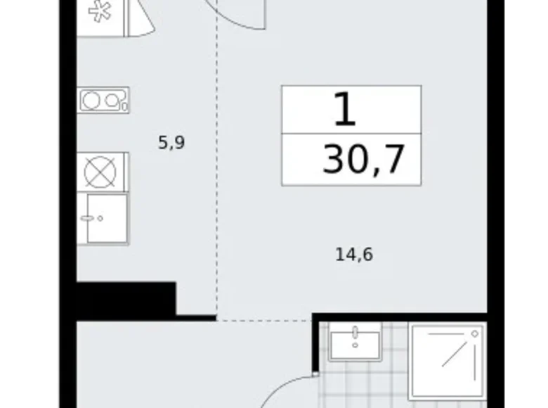 1 room apartment 31 m² Troitsk, Russia