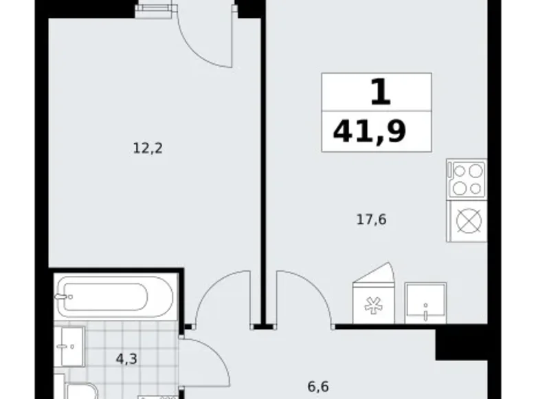 Квартира 1 комната 42 м² район Троицк, Россия