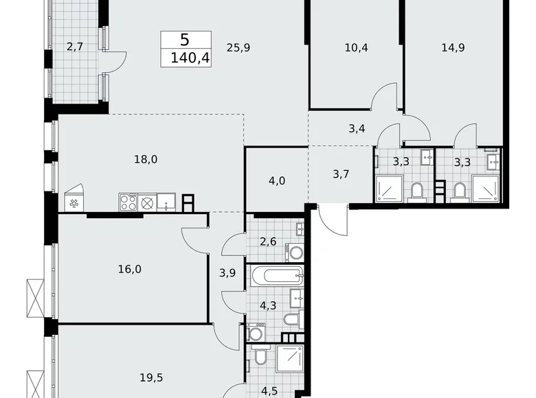 Mieszkanie 5 pokojów 140 m² Moskwa, Rosja