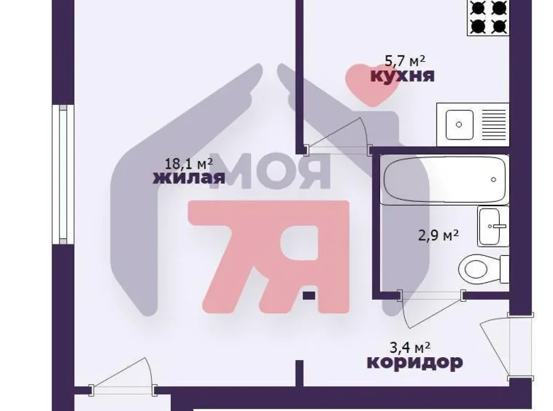 1 room apartment 31 m² Barysaw, Belarus