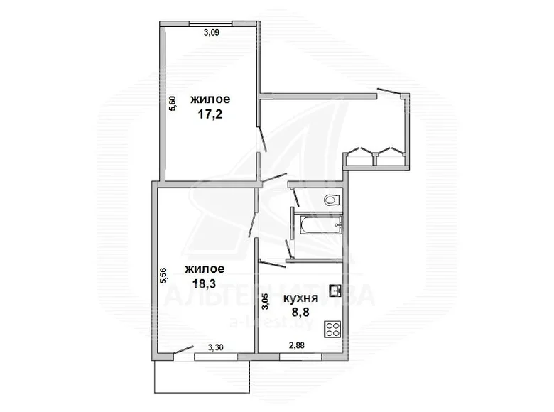 2 room apartment 67 m² Brest, Belarus