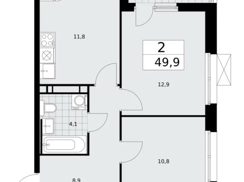 2 room apartment 50 m² Moscow, Russia