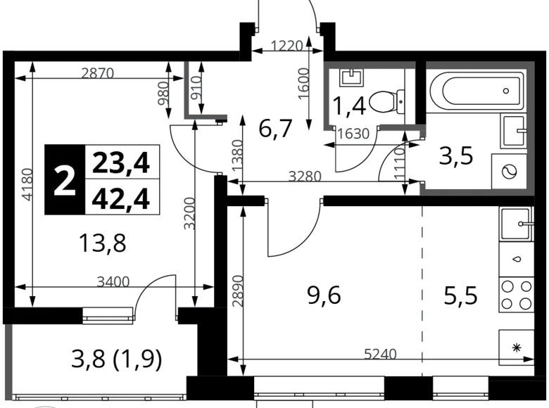 Mieszkanie 2 pokoi 42 m² rejon leniński, Rosja