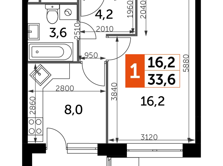 Квартира 1 комната 34 м² Veshki, Россия