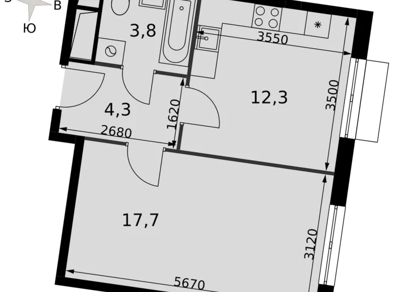 Квартира 1 комната 38 м² Развилка, Россия