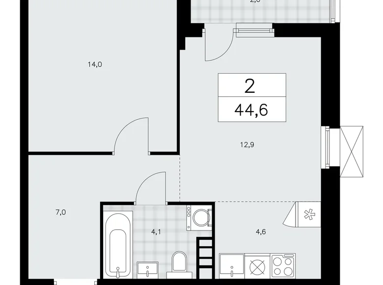 Mieszkanie 2 pokoi 45 m² poselenie Sosenskoe, Rosja