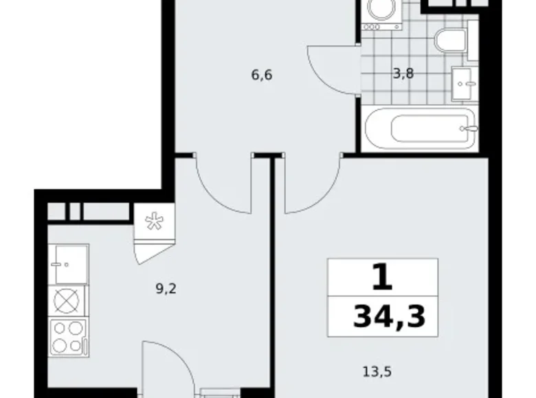 Mieszkanie 1 pokój 34 m² poselenie Sosenskoe, Rosja