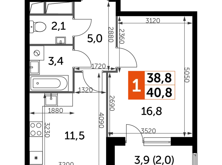 Квартира 1 комната 41 м² Развилка, Россия