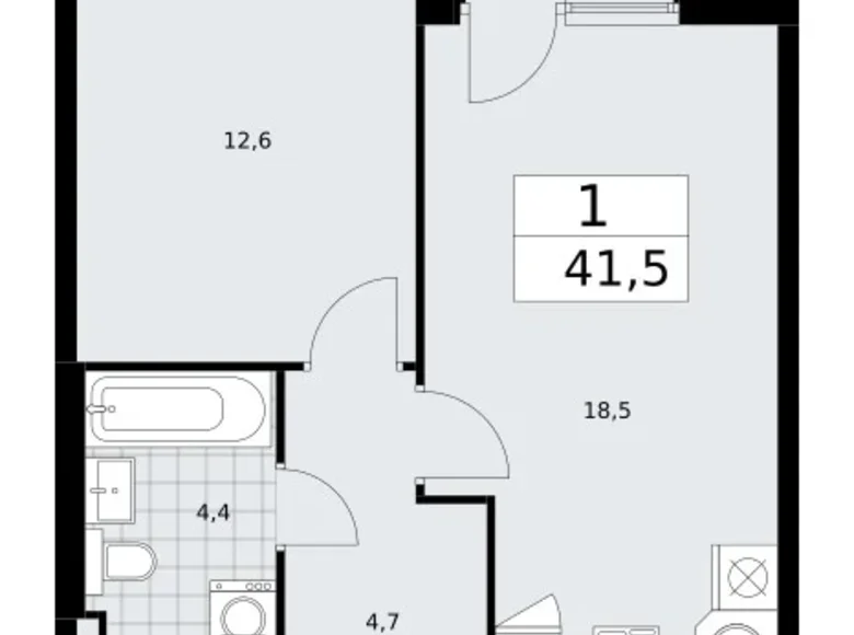 Квартира 1 комната 42 м² район Троицк, Россия