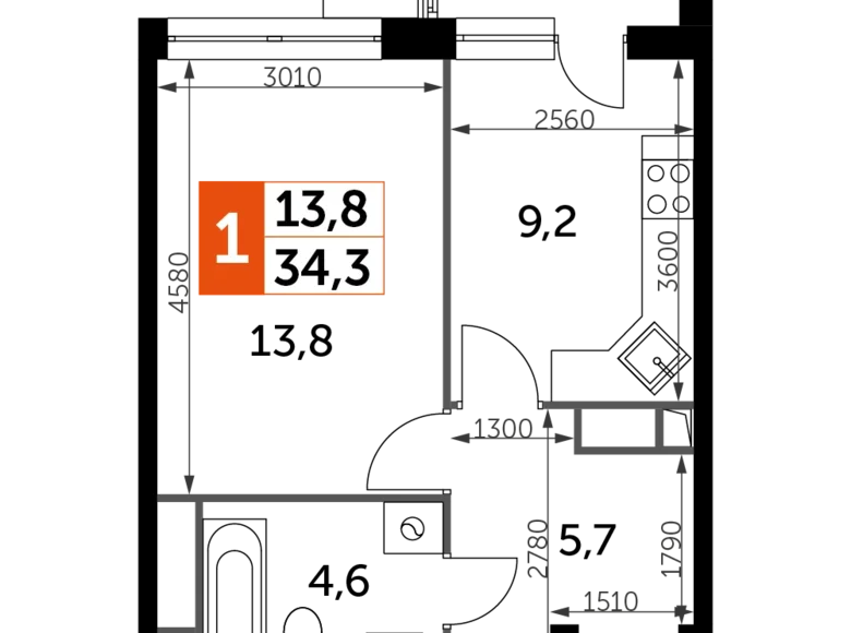 Wohnung 1 zimmer 34 m² Veshki, Russland