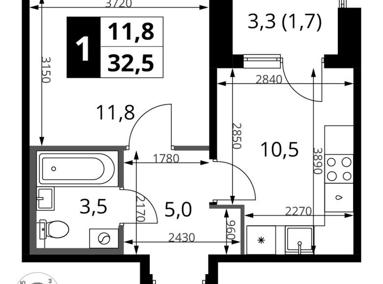 Квартира 1 комната 33 м² Химки, Россия