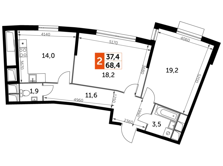 Квартира 2 комнаты 69 м² Развилка, Россия