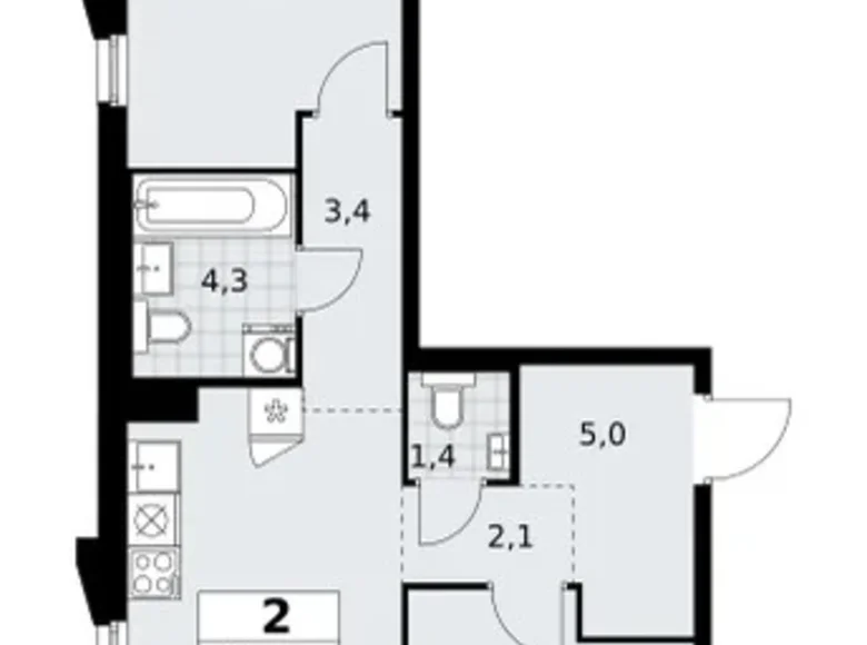Квартира 2 комнаты 59 м² район Троицк, Россия