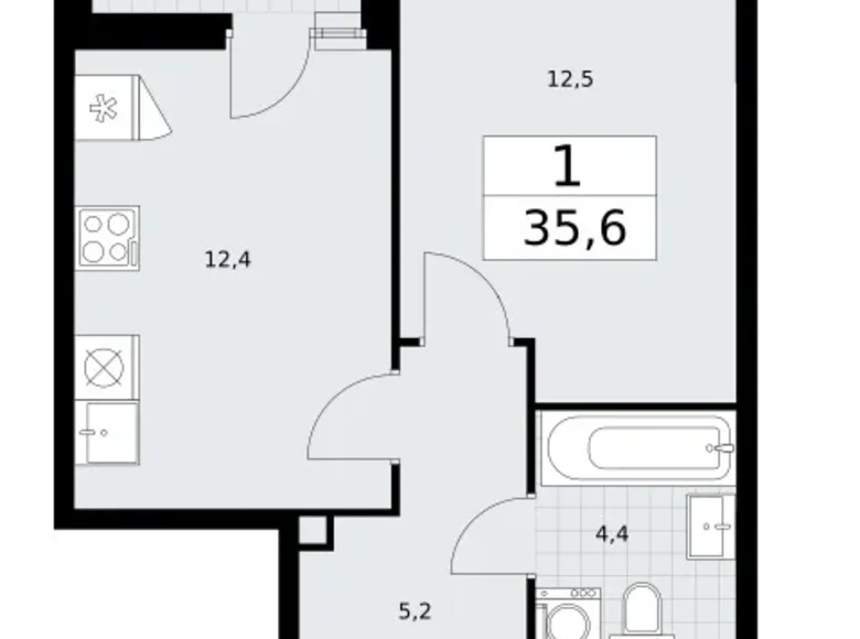 1 room apartment 36 m² Vnukovo, Russia