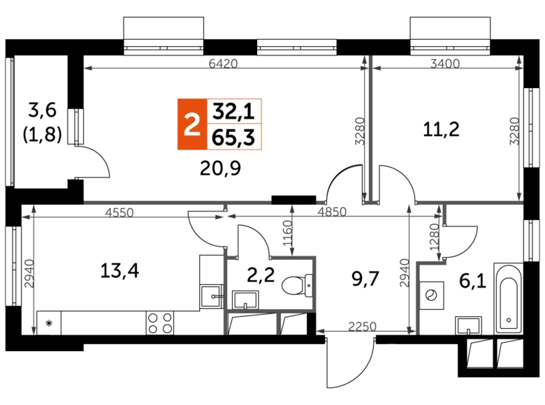 Квартира 2 комнаты 65 м² Развилка, Россия